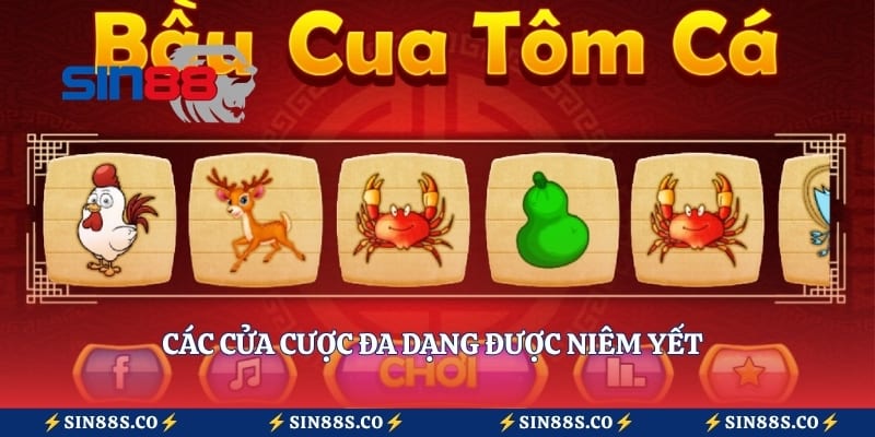 Các cửa cược đa dạng được niêm yết