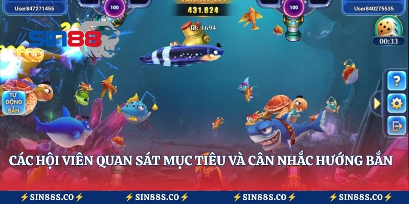 Các hội viên quan sát mục tiêu và cân nhắc hướng bắn phù hợp