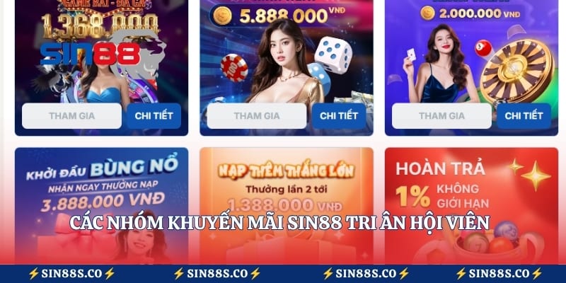Các nhóm khuyến mãi Sin88 tri ân hội viên