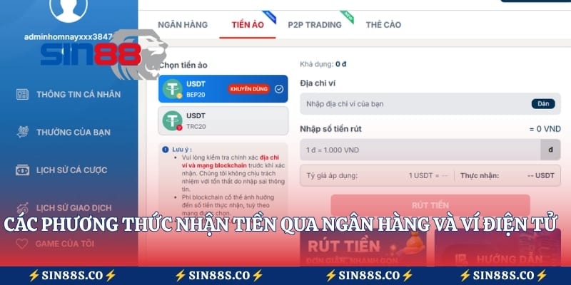 Các phương thức nhận tiền qua ngân hàng và ví điện tử cá nhân