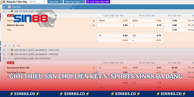 Giới thiệu sân chơi liên kết S-Sports Sin88 đa dạng, hấp dẫn