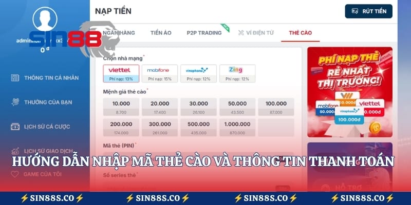 Hướng dẫn nhập mã thẻ cào và thông tin thanh toán 