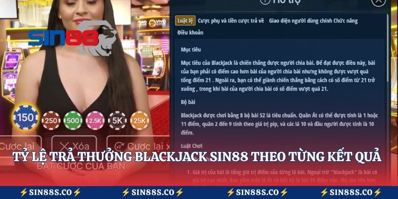 Tỷ lệ trả thưởng blackjack Sin88 theo từng kết quả